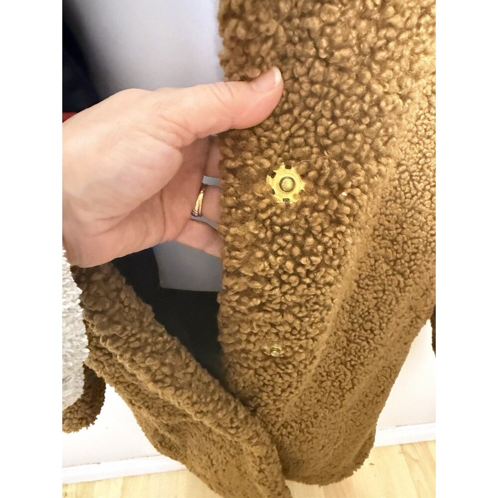 J.Crew Teddy Bear Sherpa Top Coat Warm Brandy Caramel Brown Sz Large #AB913 EUC - Picture 8 of 14